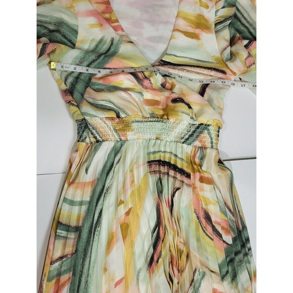 Signify Womens Multicolor Pleated Midi Dress With Flutter Sleeves & Smocked Wais - Picture 7 of 11